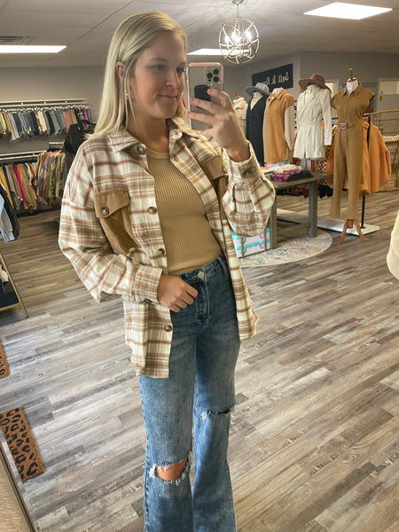 Plaid Contrast Jacket - Brown Multi
