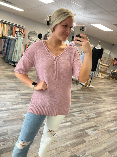 Short Sleeve Knit Button Top - Lavender