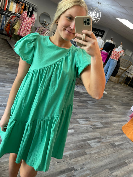 Asymmetric Seam Babydoll Dress - Emerald
