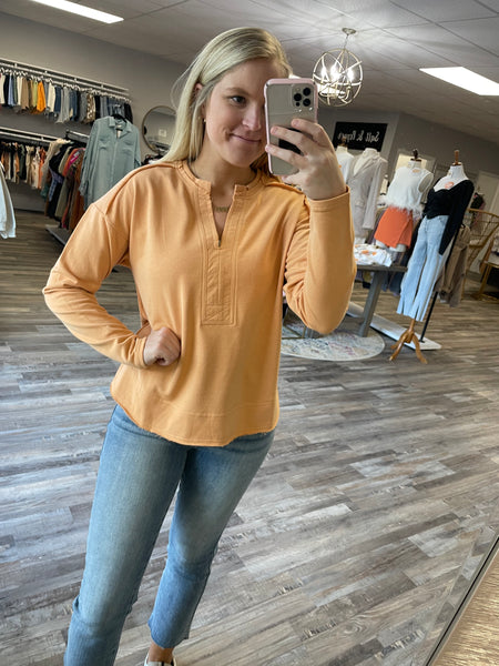 Raw Edge V-Neck Pullover - Salmon