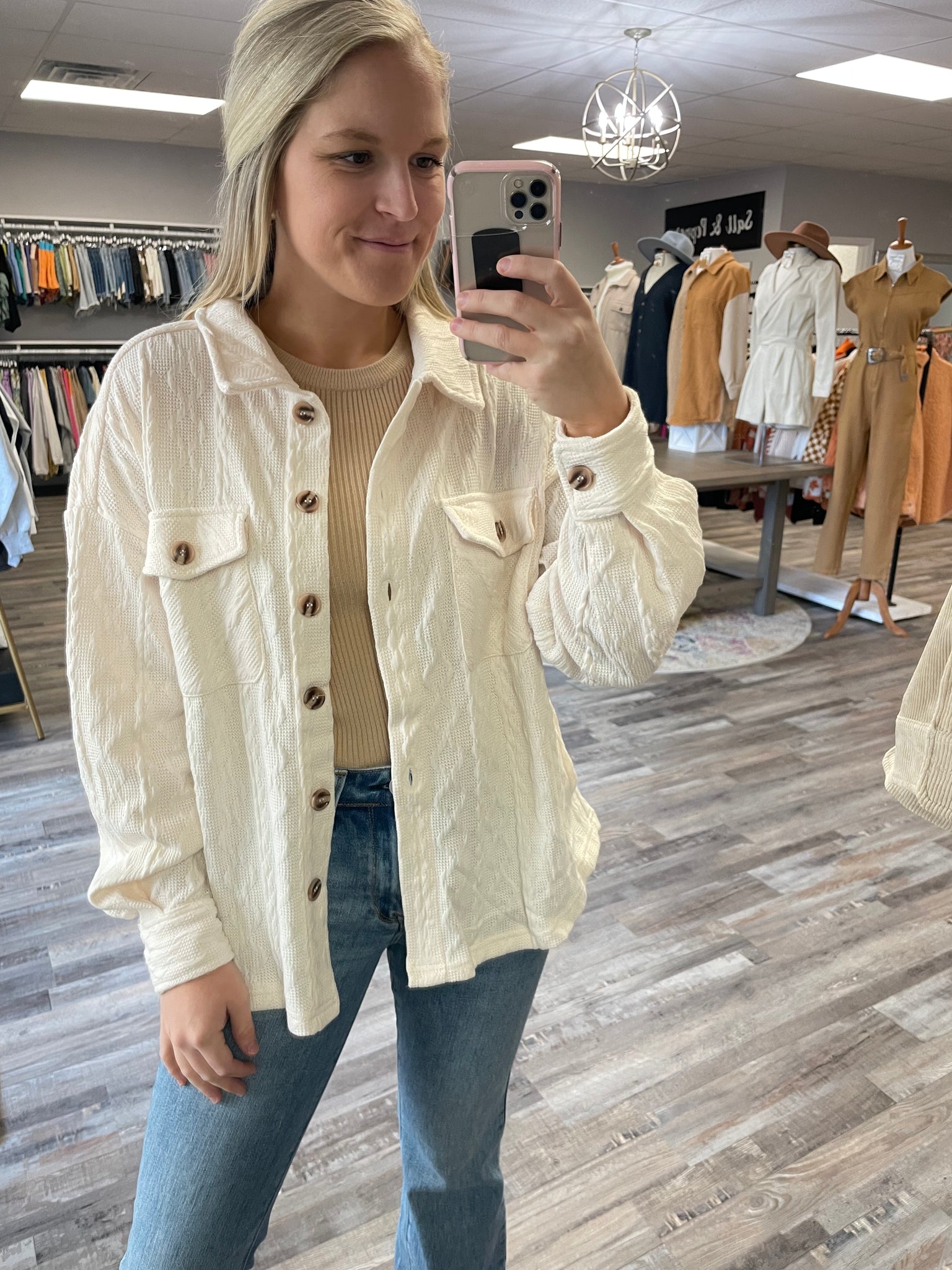 Cable Knit Shacket - Cream