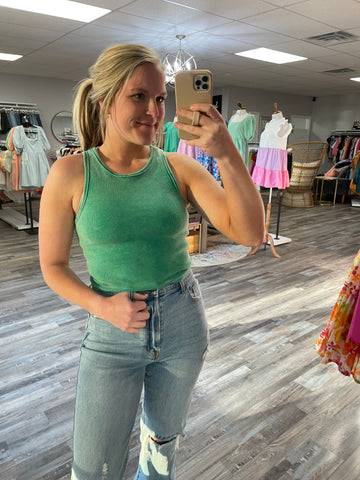 Washed Rib Tank - Green