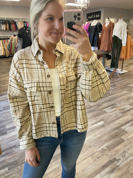 Plaid Button Up Shacket - Taupe
