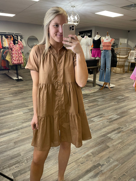 Collared Tiered Dress - Pecan Brown