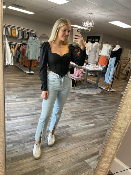 High Rise Slit Front Jean - Light