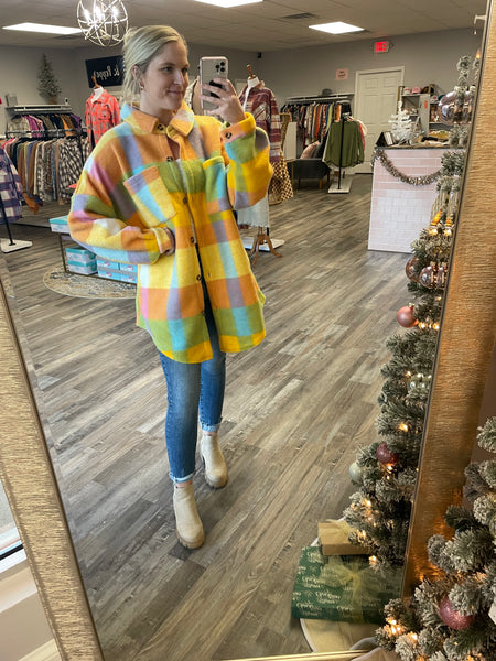 Pastel Plaid Fuzzy Jacket - Multi