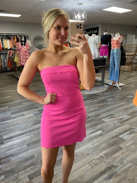 Sleeveless Scalloped Mini Dress - Pink