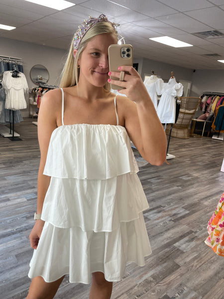 Flounce Tiered Dress - White