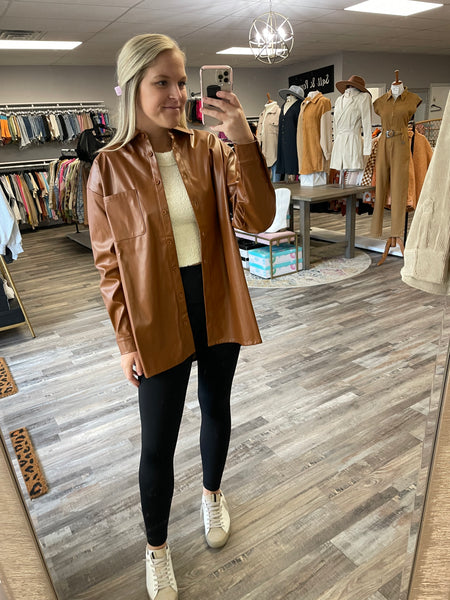 Leather Blazer Jacket - Brown