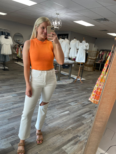 Cropped Sweater Tank - Orange
