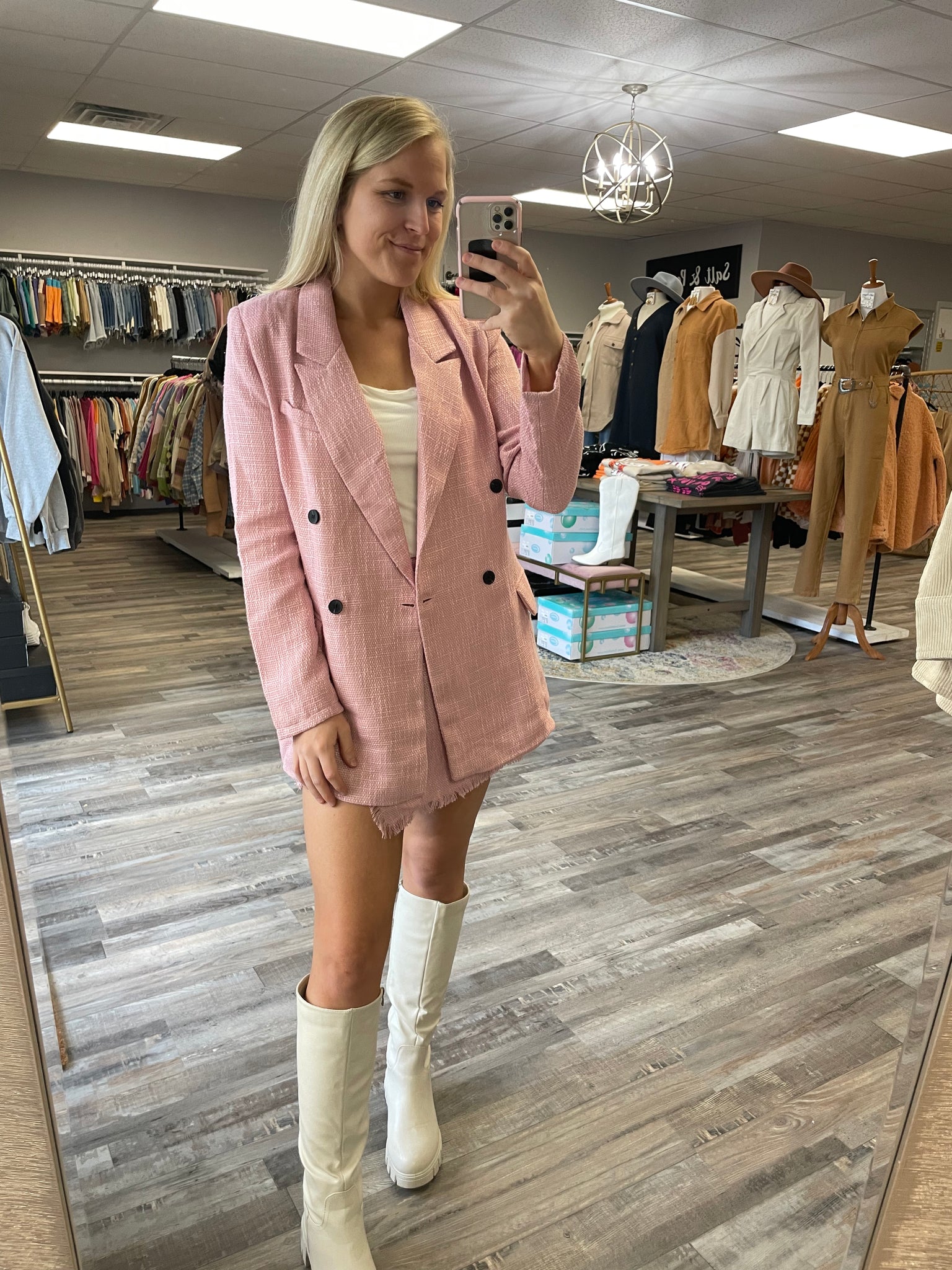 Tweed Woven Blazer - Pink