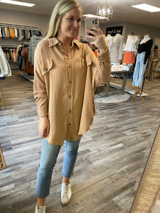 Long Sleeve Pocket Shacket - Caramel