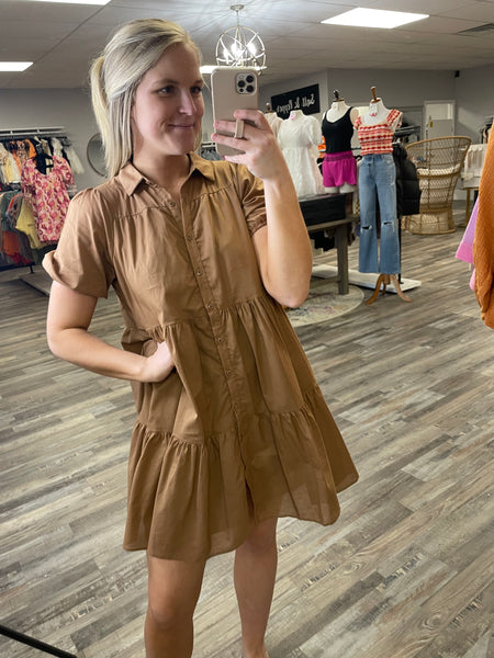Collared Tiered Dress - Pecan Brown