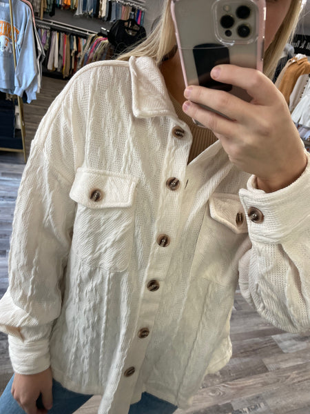 Cable Knit Shacket - Cream