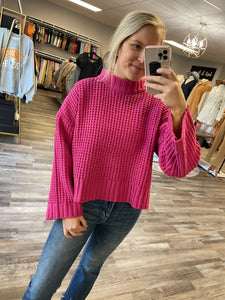 Chenille Textured Pullover Sweater - Hot Pink