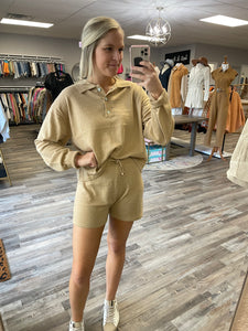 Henley Long Sleeve Top & Short Set - Sand