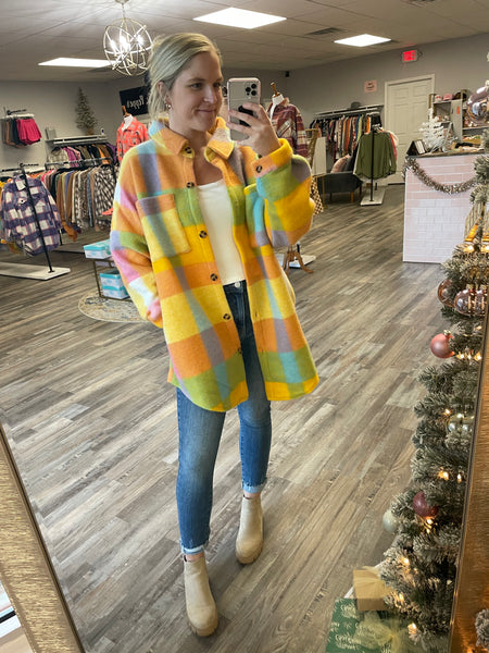 Pastel Plaid Fuzzy Jacket - Multi