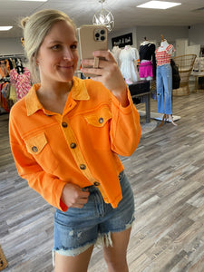 Contrast Waffle Shacket - Orange