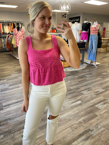 Textured Square Neck Top - Fuchsia