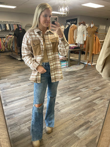 Plaid Contrast Jacket - Brown Multi