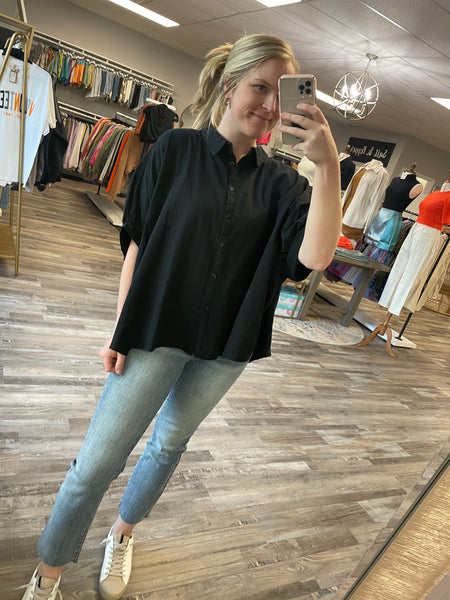 Oversized Button Down Shirt - Black