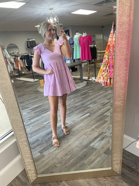 Gauze Ruffle Mini Dress - Lavender