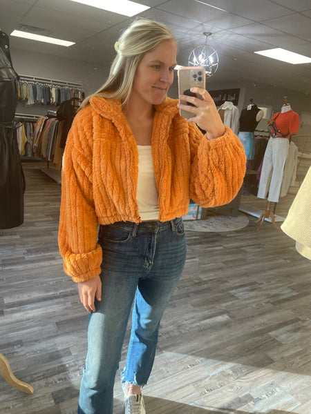 Fleece Crop Jacket - Orange