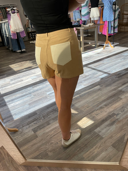 Color Block Twill Shorts - Cream/Taupe