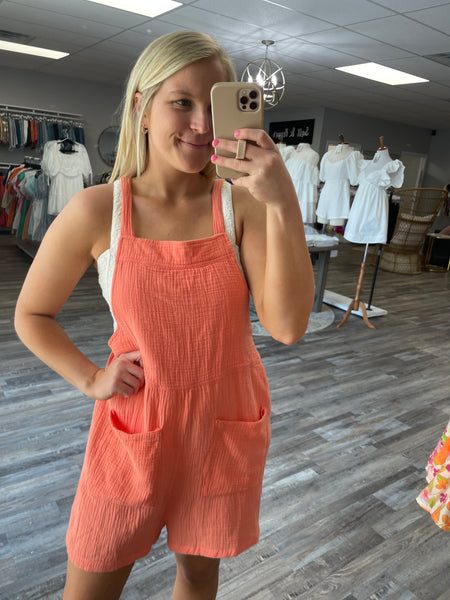 Gauze Overall Romper - Orange