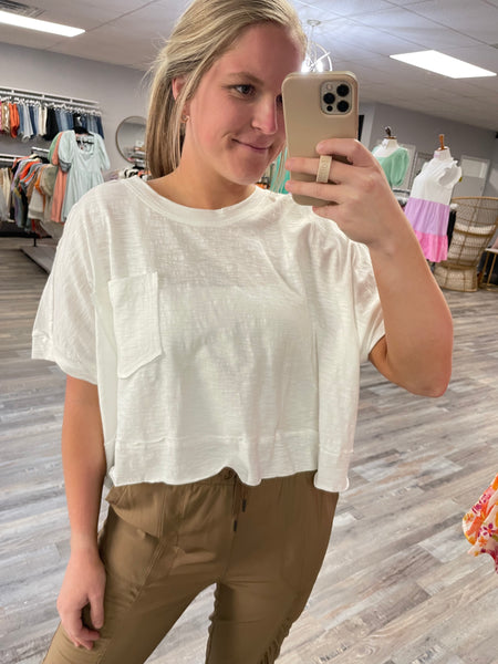 Raw Edge Boxy Pocket Tee - White