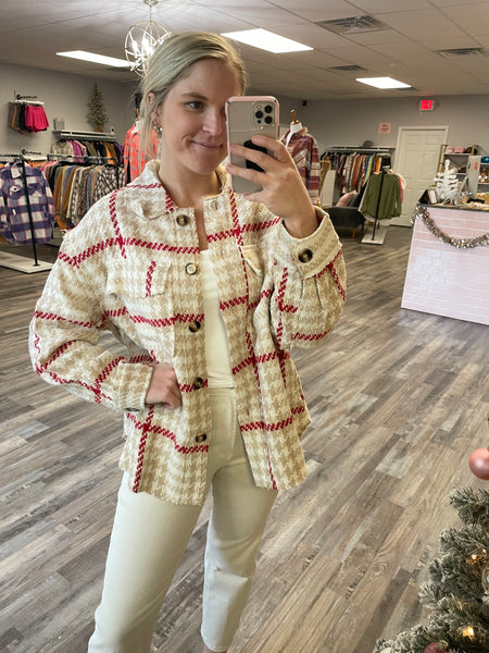 Plaid Knitted Shacket - Taupe