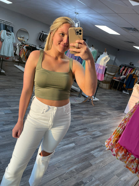 Seamless Cropped Tank - Light Olive