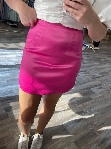 Satin Skirt - Hot Pink