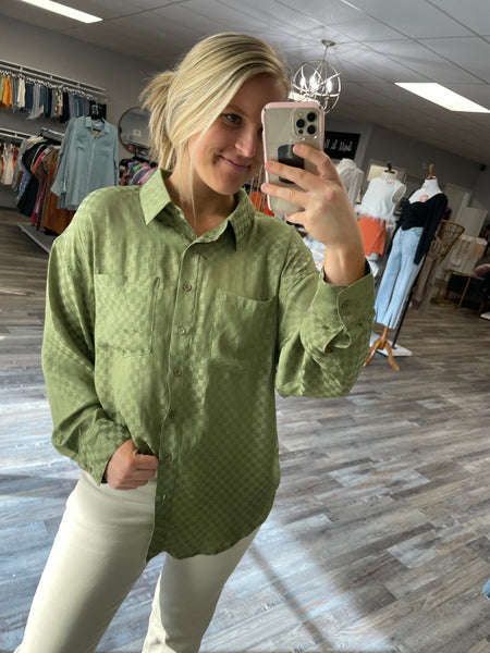 Oversized Checkered Shirt - Olive