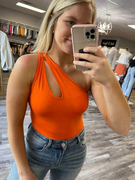 One Shoulder Knot Bodysuit - Orange
