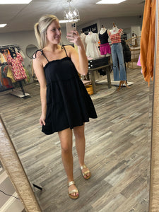 Tie Strap Tiered Sundress - Black