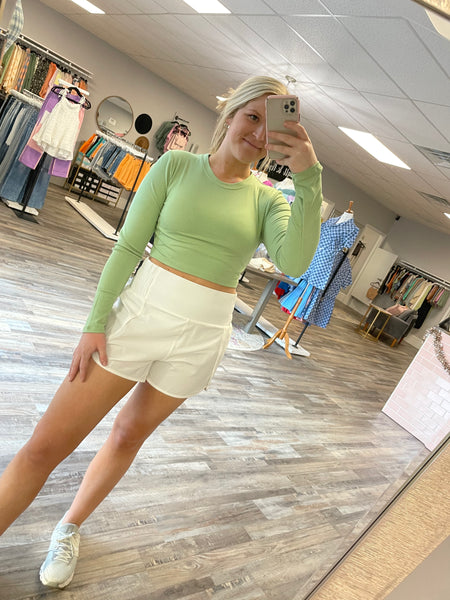 Athleisure Long Sleeve Crop Tee - Green