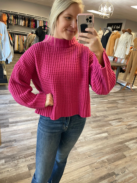 Chenille Textured Pullover Sweater - Hot Pink