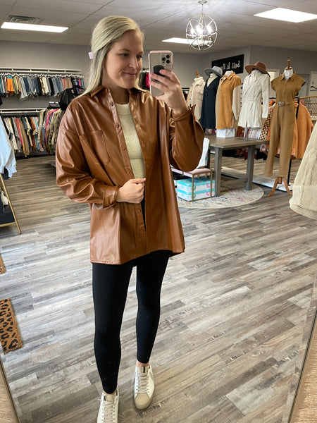Leather Blazer Jacket - Brown