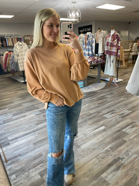 Mineral Wash Raglan Pullover - Mocha