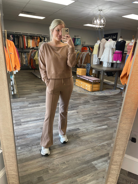 Wide Leg French Terry Pant - Taupe