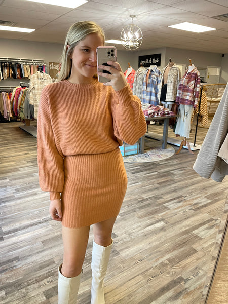 Blouson Sweater Dress - Apricot