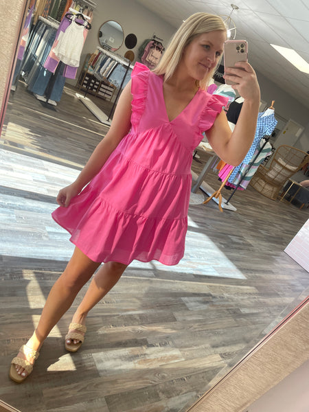 Ruffle Tiered Dress - Pink