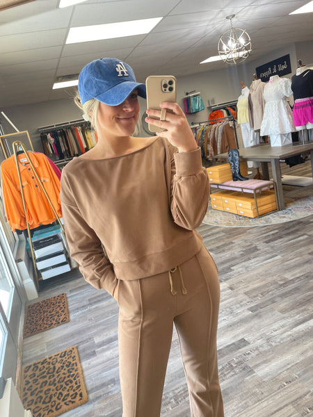 Off Shoulder Sweatshirt - Taupe