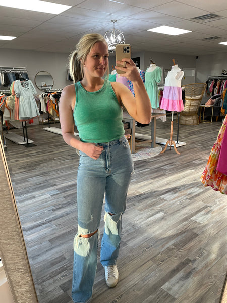 Washed Rib Tank - Green