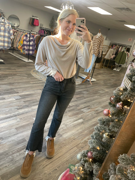 Long Sleeve Cowl Neck Bodysuit - Taupe