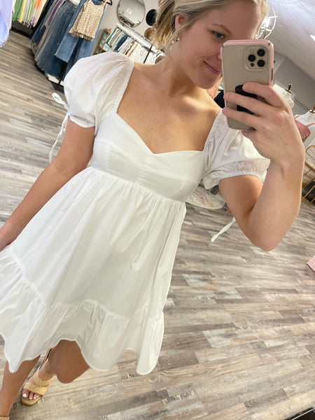 Puff Sleeve Sweetheart Dress - White