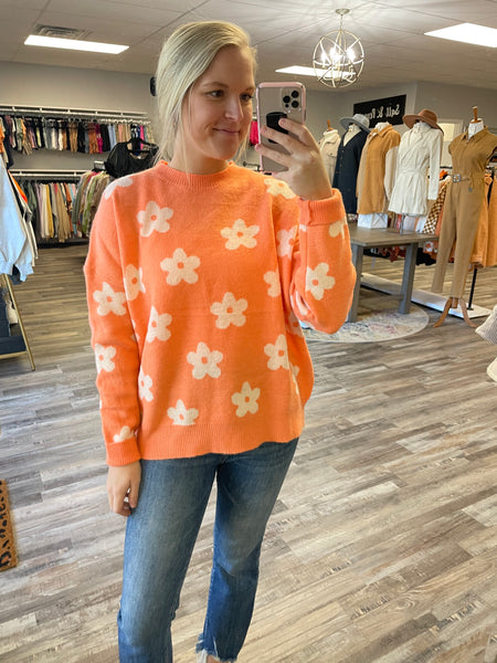 Flower Pattern Sweater - Orange