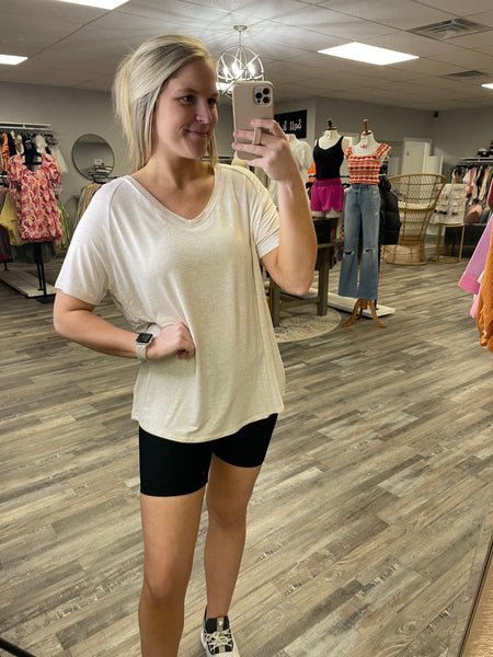Basic V-Neck Tee - Oatmeal