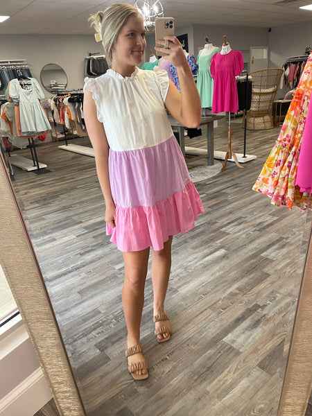 Tiered Color Block Dress - Pink Multi